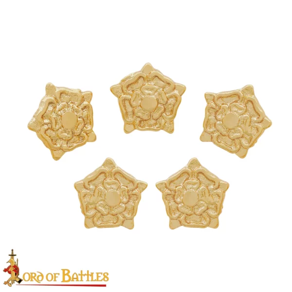 Borchie in ottone con rosa Tudor, set 5 pezzi - immagine 2