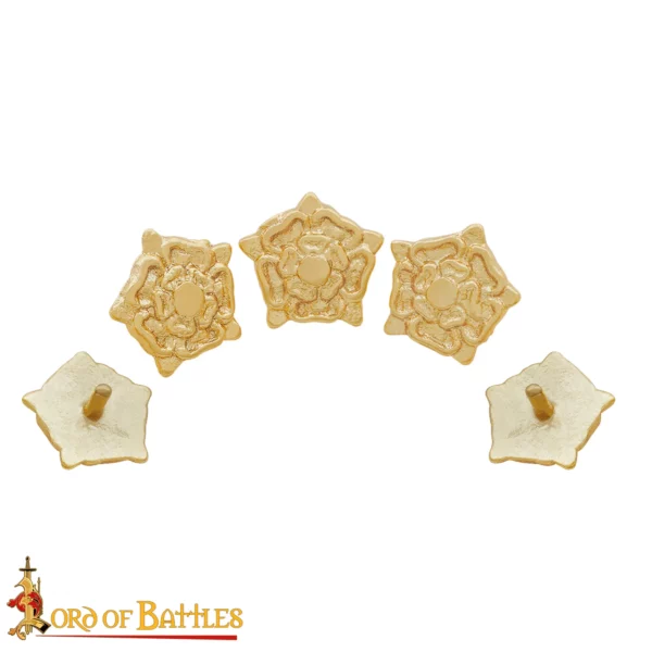 Borchie in ottone con rosa Tudor, set 5 pezzi - immagine 3