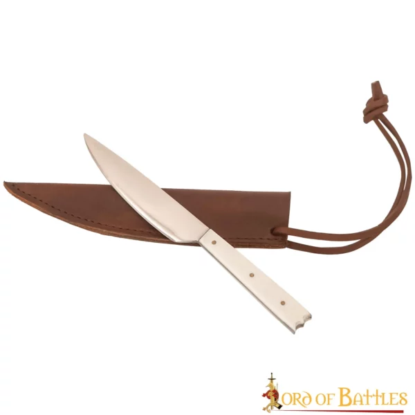 Coltello da cucina con fodero in pelle marrone, ca. 19 cm