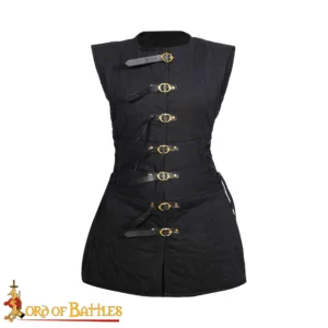 Gambeson femminile, smanicato, con fibbie, nero