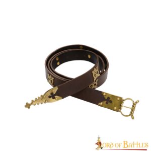 Cintura medievale in pelle, con corone in ottone