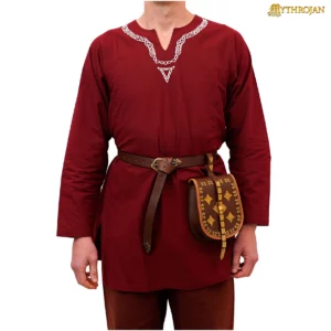 Tunica in cotone manica lunga, ricamo celtico, rosso vino