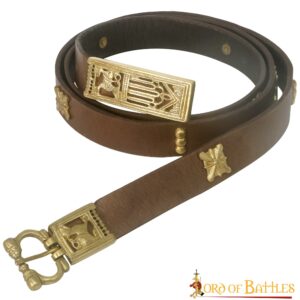 Cintura medievale in pelle, con fregi in ottone