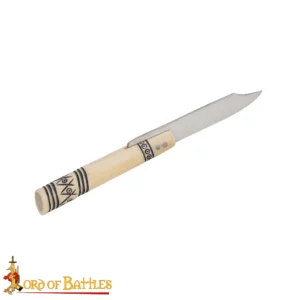Coltello vichingo con manico in osso, richiudibile, lama spezzata e smussata
